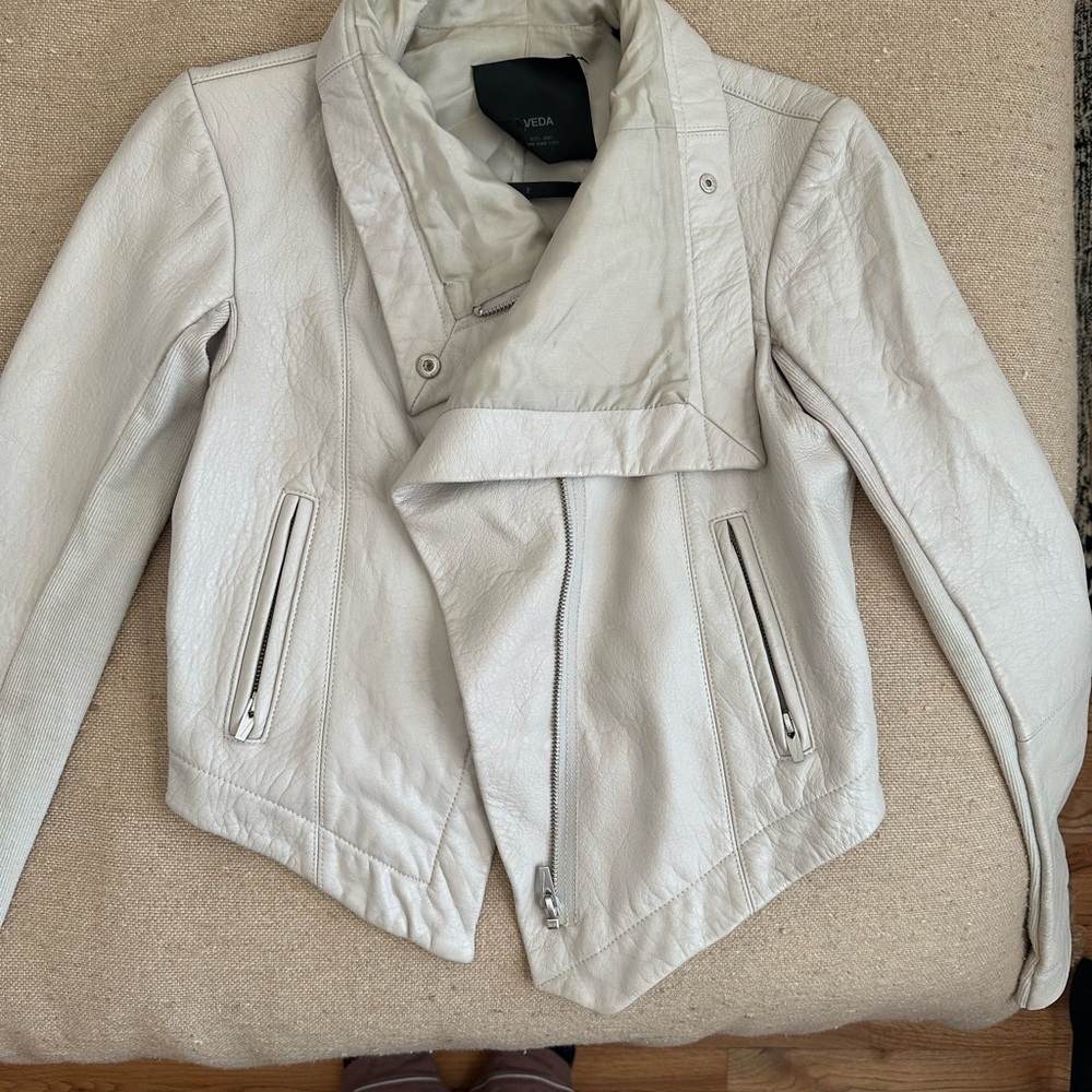 Veda Women's Cream Leather Jacket